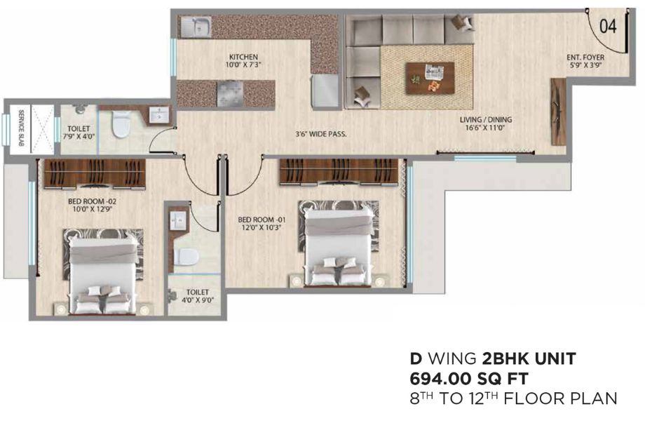 VKG-Park-Estate-Floor-Plan-2-BHK-694-Sqft