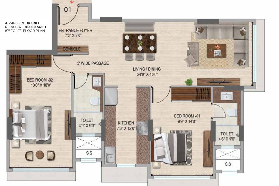 VKG-Park-Estate-Floor-Plan-2-BHK-818-Sqft