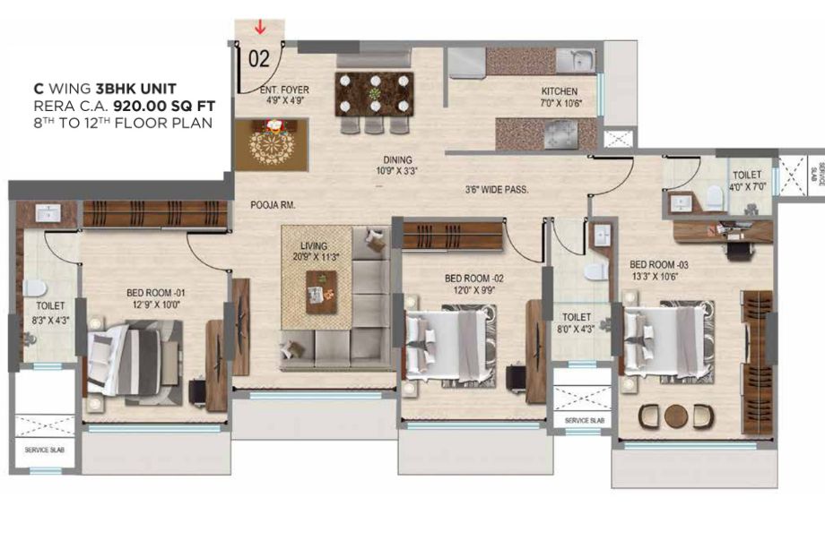 VKG-Park-Estate-Floor-Plan-3-BHK-920-Sqft