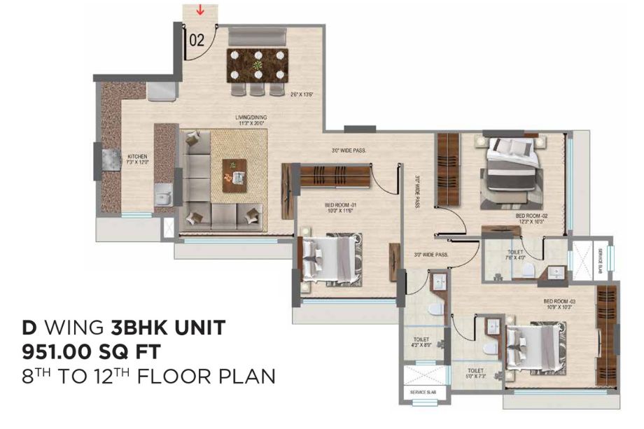 VKG-Park-Estate-Floor-Plan-3-BHK-951-Sqft