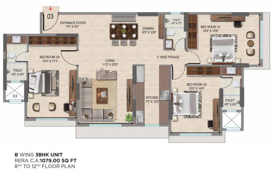 VKG-Park-Estate-Floor-Plan-3-BHK-1079-Sqft