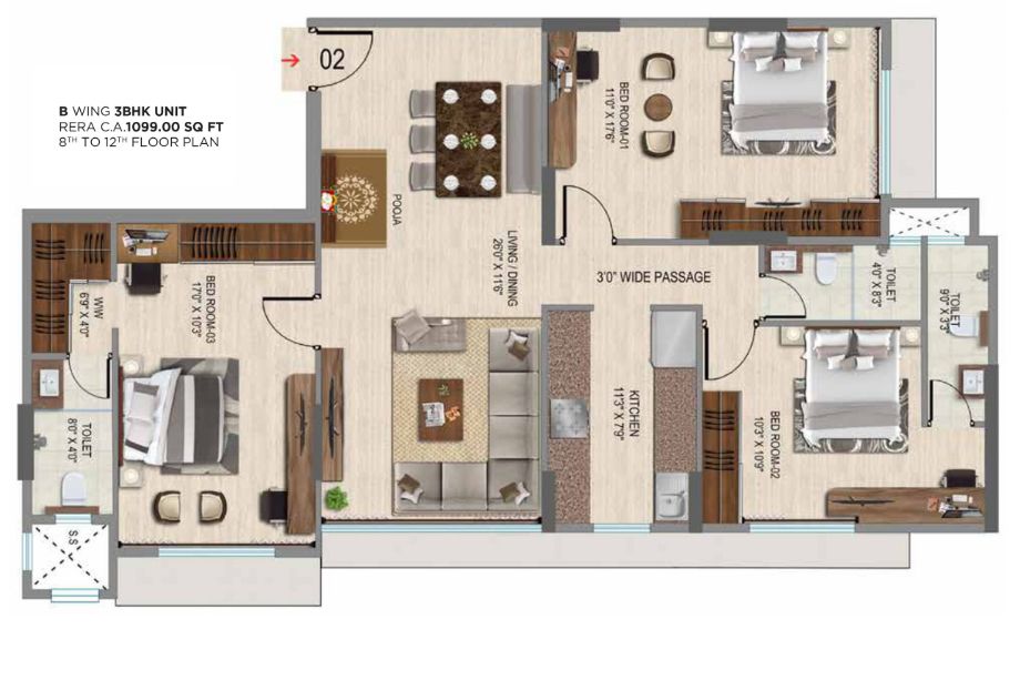 VKG-Park-Estate-Floor-Plan-3-BHK-1099-Sqft
