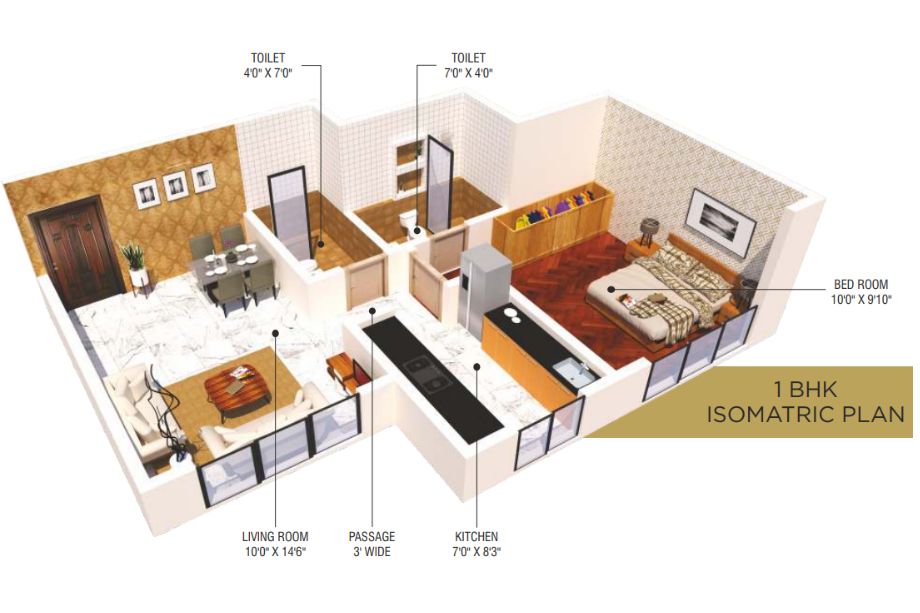 Chirag-Cascade-Avenue-1-BHK-Isomatric-Plan