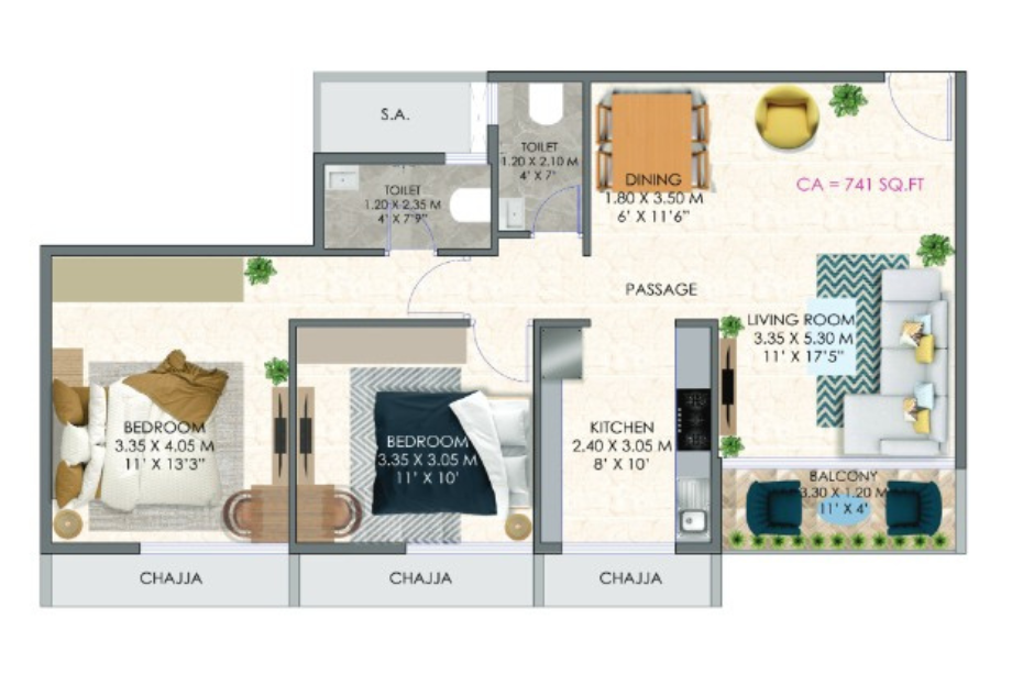 Tulsi-sahyadri-Floor-plan-2-BHK-741-Sqft