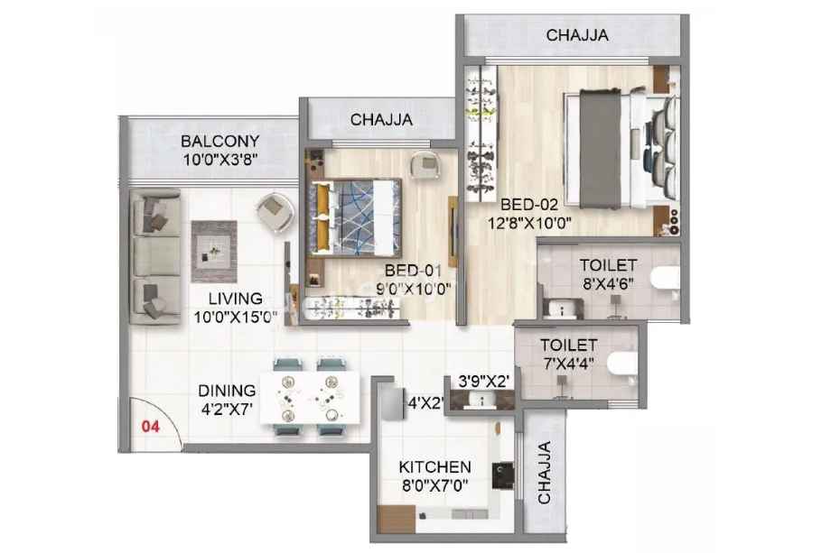 Balaji-Skyline-Floor-Plan-2-BHK-647-Sqft