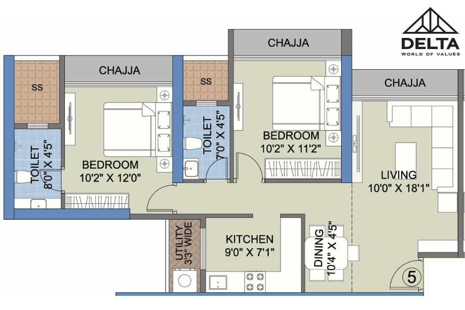 Delta-Celestria-New-Palm-Beach-Floor-Plan-2-BHK-671-Sqft