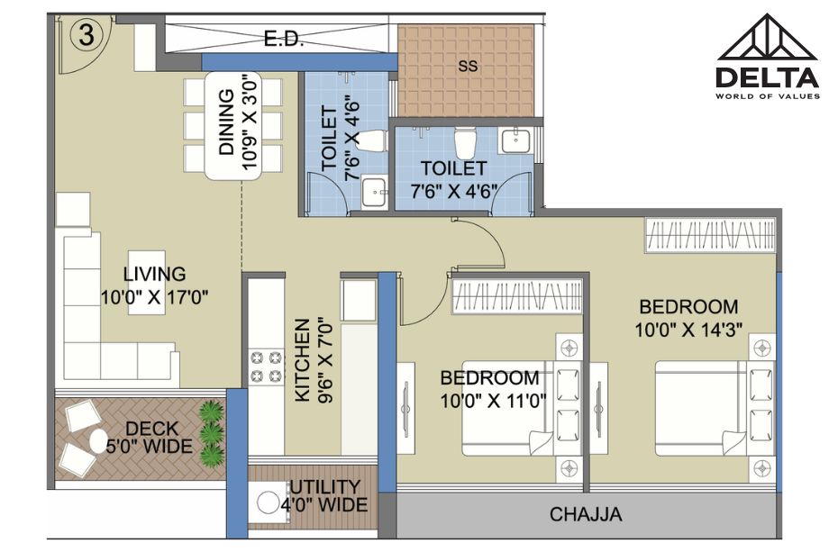 Delta-Celestria-New-Palm-Beach-Floor-Plan-2-BHK-Deck-759-Sqft