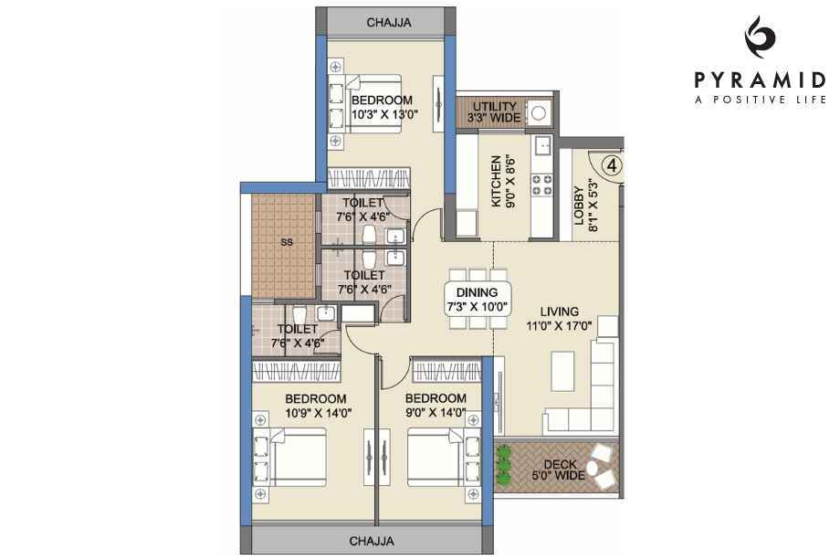 Pyramid-Celestria-New-Palm-Beach-Floor-Plan-3-BHK-1066-Sqft (2)