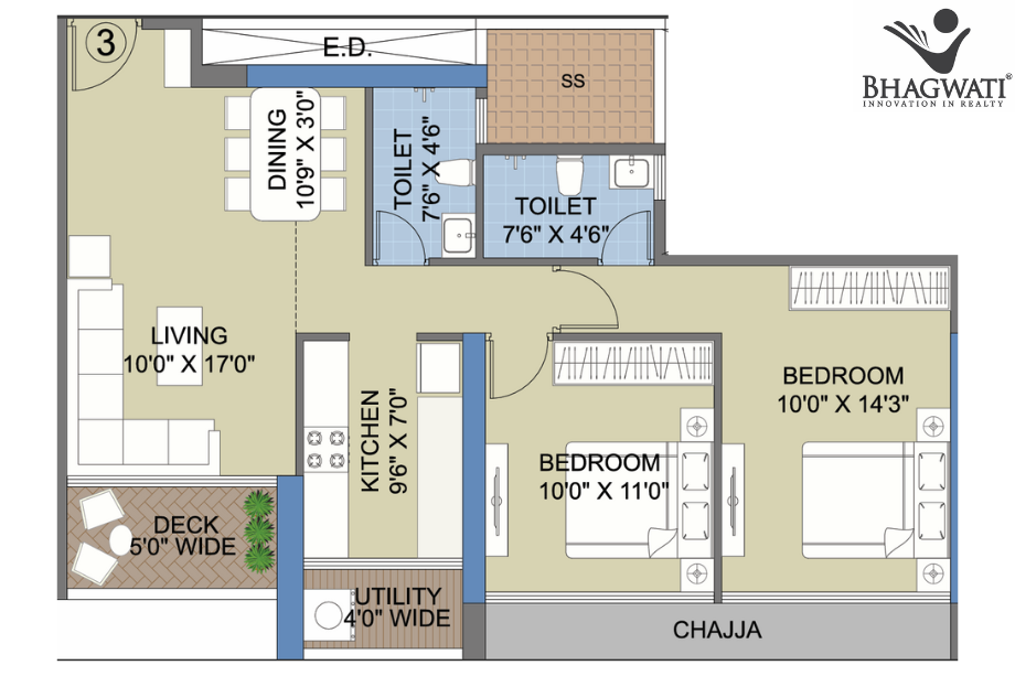 Bhagwati-Celestria-New-Palm-Beach-Floor-Plan-2-BHK-Deck-759-Sqft