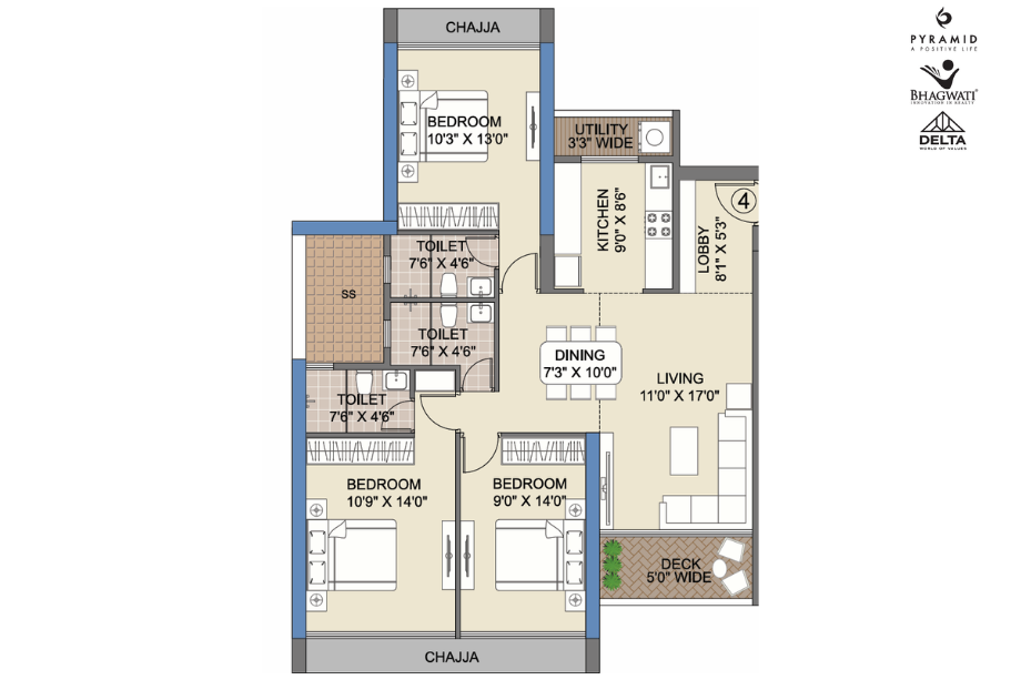 Celestria-New-Palm-Beach-Floor-Plan-3-BHK-1066-Sqft