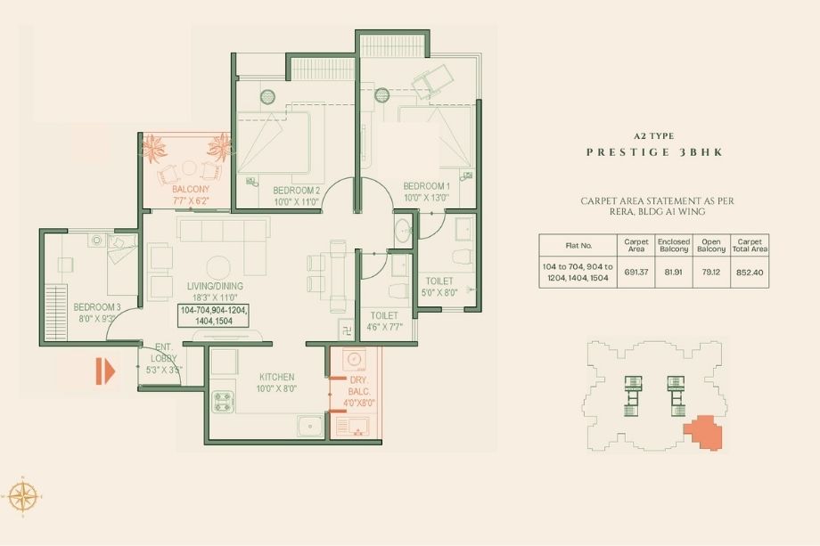 Kamdhenu-The-Premia-Floor-Plan-3-BHK-852-Sqft