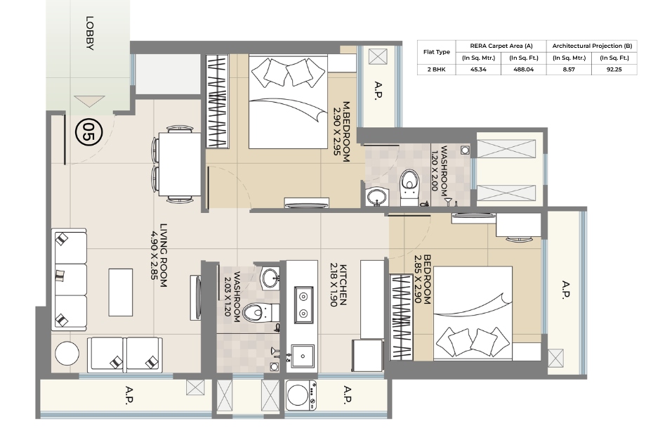 Ekdanta-Rex-Residency-Floor-Plan-2-BHK-488-Sqft-Floor-Plan (2)