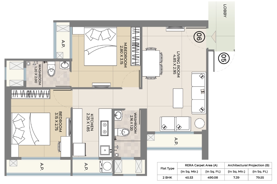 Ekdanta-Rex-Residency-Floor-Plan-2-BHK-490-Sqft-Floor-Plan (2)