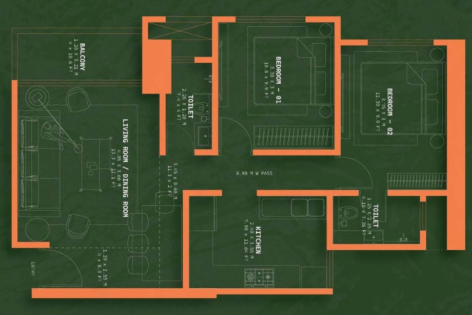 TRIVIDH-2-BHK-Floor-Plan