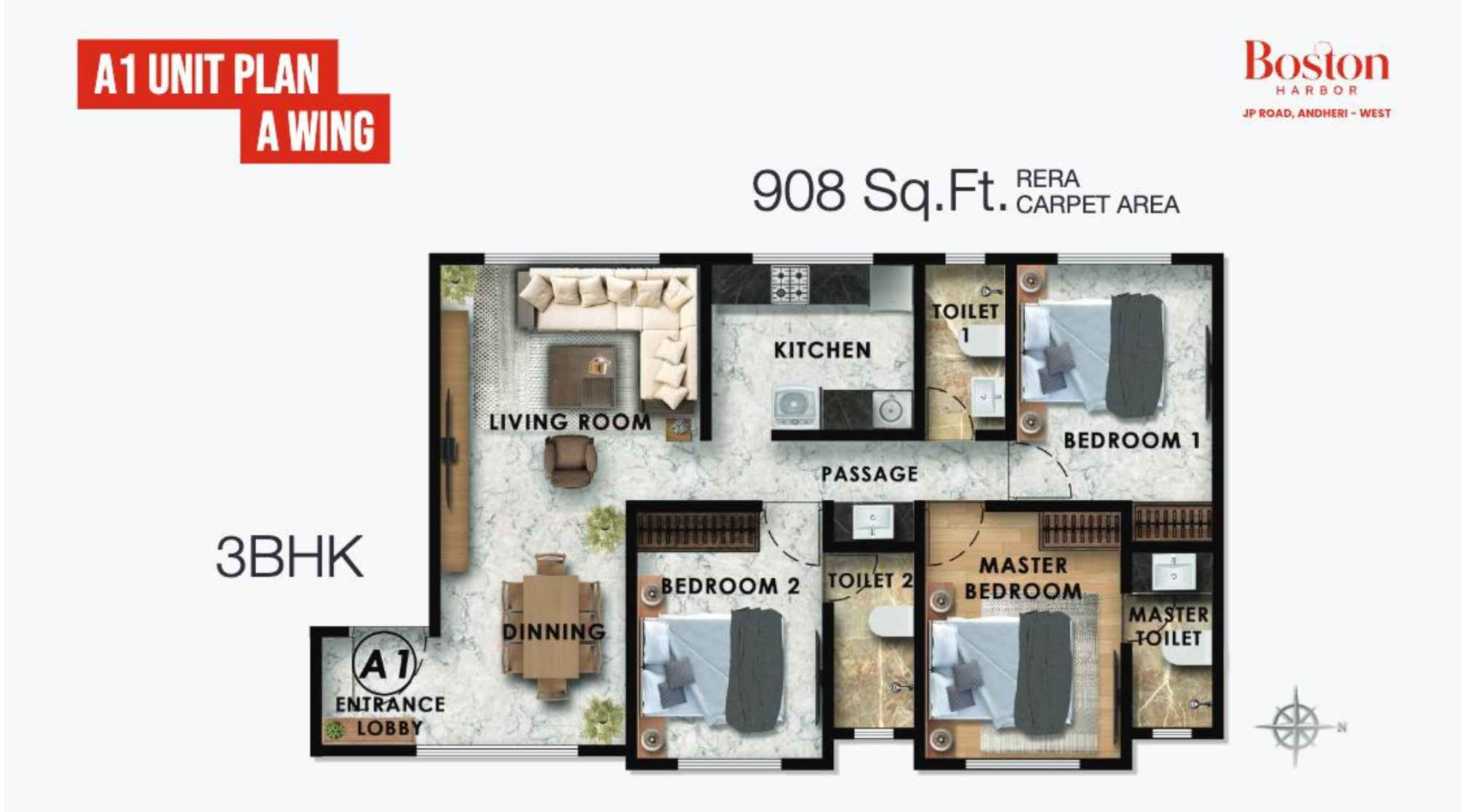 Boston-Harbor-A1-Unit-plan-A-wing