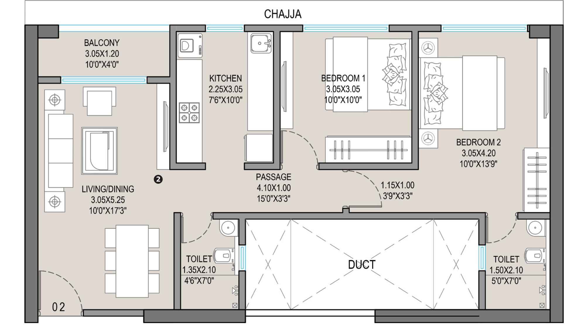 Evana-Heights-floor-plan-2-BHK-686.74-SQFT-IMAGE-2