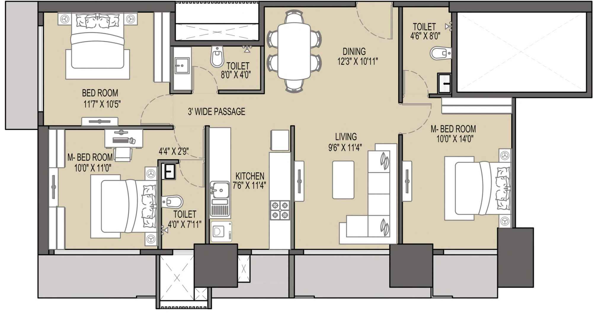 Ajmera-Downtown-floor-plan-3-BHK-870-SQ.FT