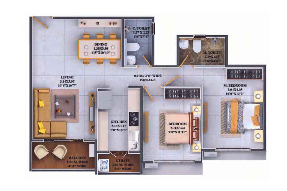 Dosti-Greenscapes-Floor-Plan-2 BHK - 779 Sqft