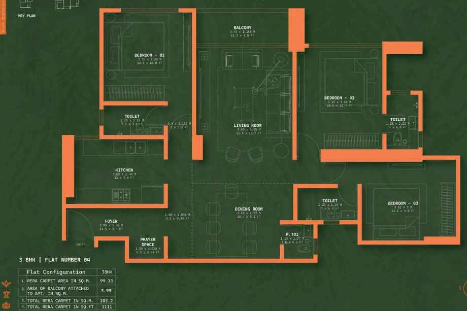 TRIVIDH-3-BHK-Floor-Plan-1111-Sqft
