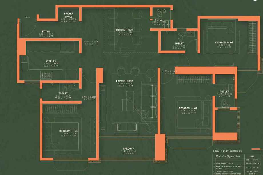 Trividh-Floor-Plan-3-BHK-1185-Sqft