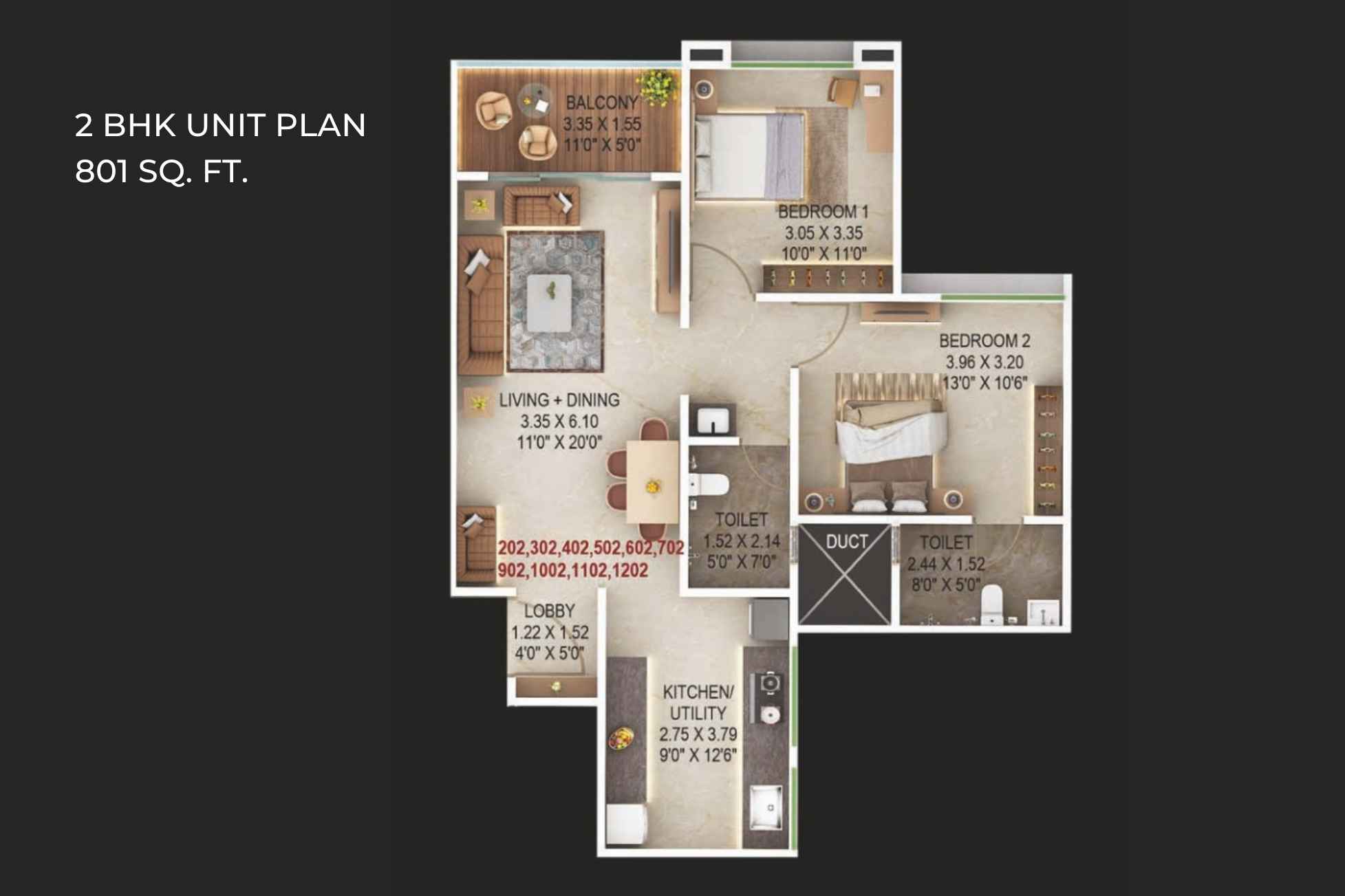 Majestique-Aravali-Floor-Plan-2-BHK-801-sqft