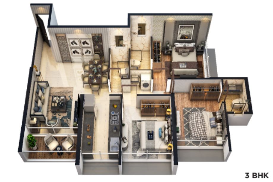 Millennium-Celesta-Unit-Plan-3BHK