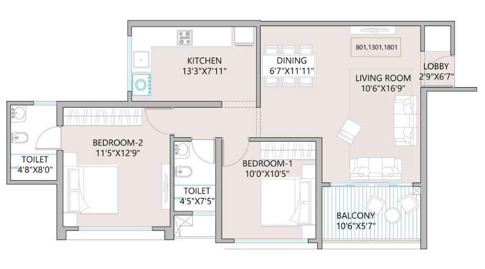 West-World-Floor-Plan-Tower-3-Floor-Plan-2-BHK