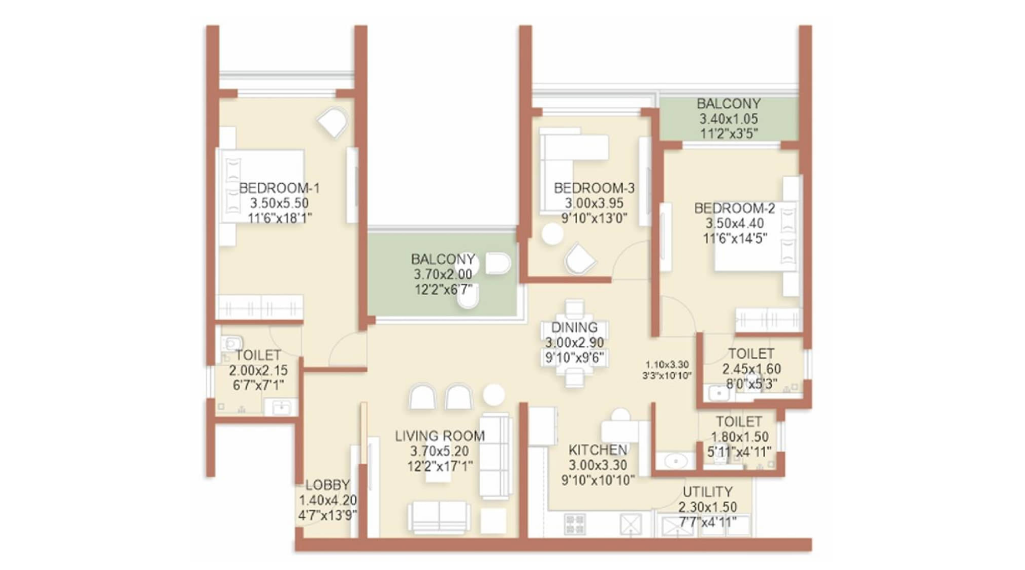 Rohan-Ekam-Floor-Plan-2-BHK