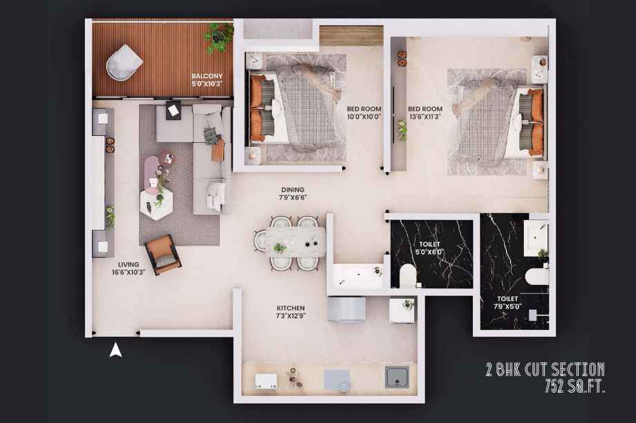 Evana-Homes-Floor-Plan-2-BHK-752-Sqft