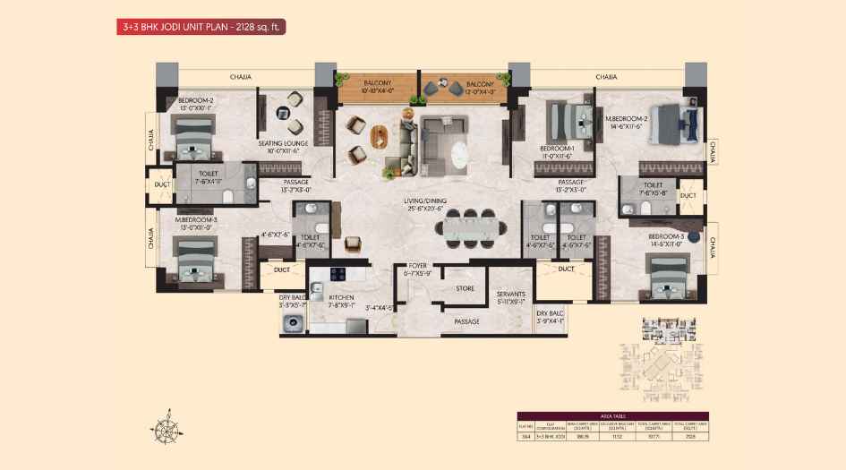 Inspira-Aura-3+3-Jodi-Unit-Plan-2128-Sqft