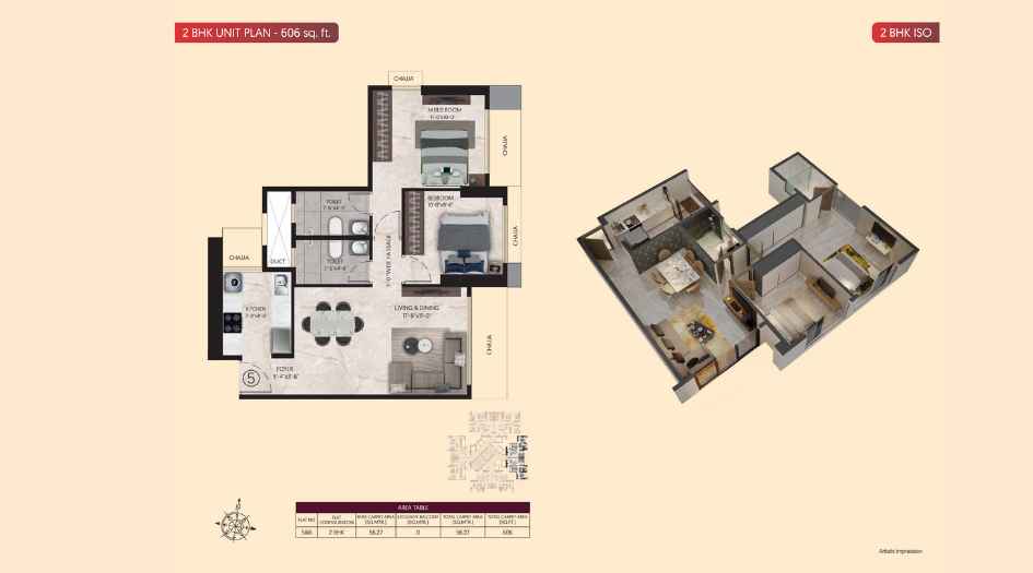 Inspira-Aura-2-BHK-Unit-Plan-606-Sqft