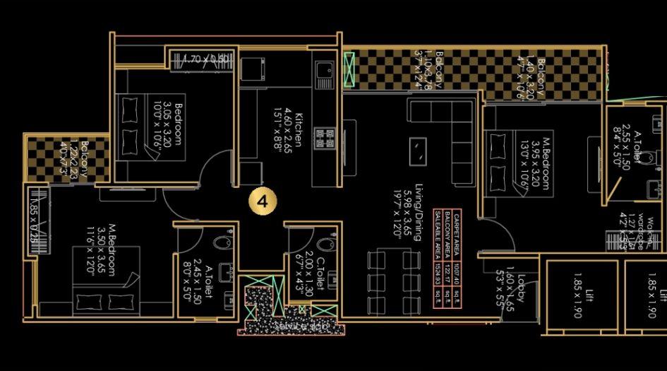 GD-Square-18-Magnitud-Floor-Plan-3 BHK- 1130 Sqft