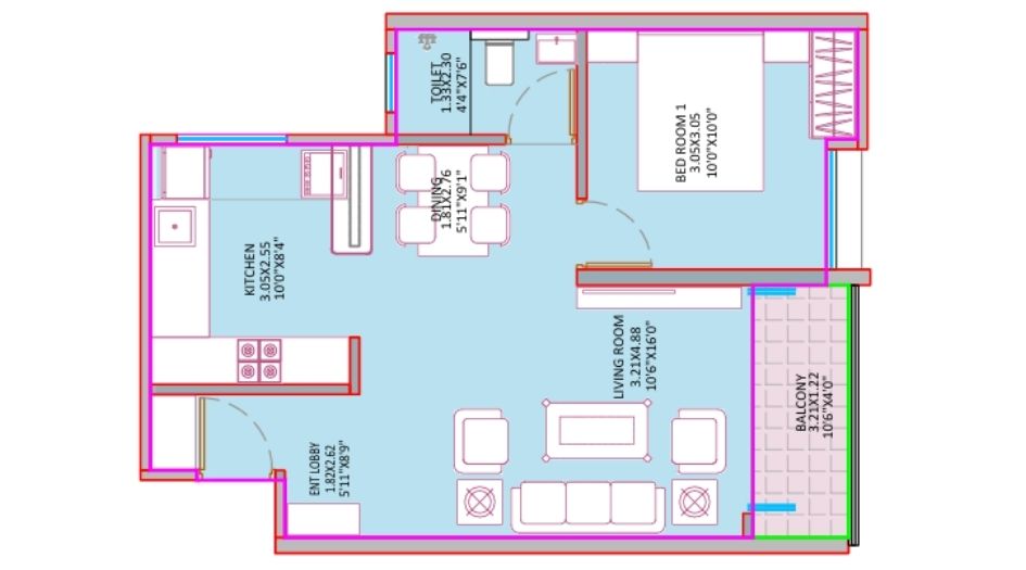Sujit-Sky-Lavish-Floor-plan-1 BHK-555 Sqft