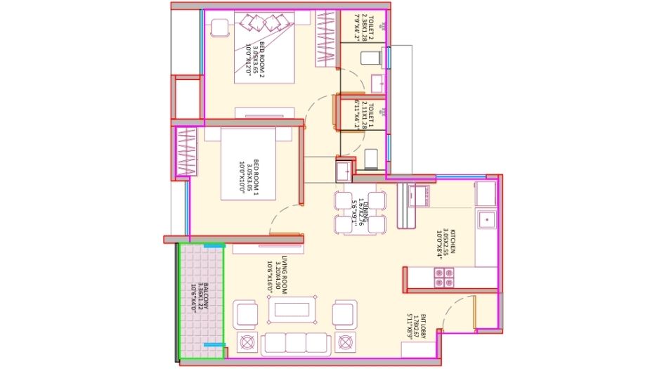 Sujit-Sky-Lavish-Floor-plan- 2 BHK-730 Sqft