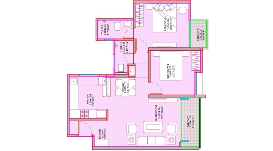 Sujit-Sky-Lavish-Floor-plan- 2 BHK-755 Sqft