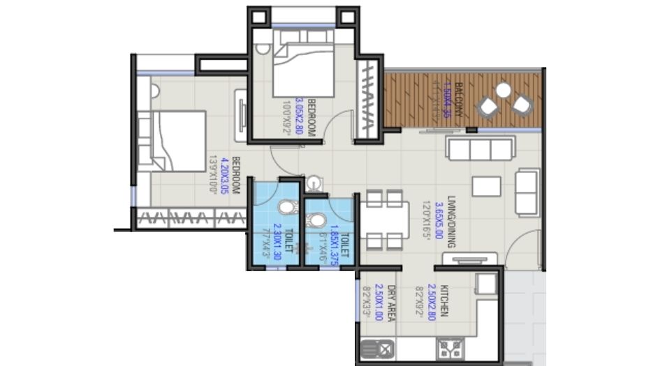 V-Uptown-Floor-Plan-2BHK-777 Sqft