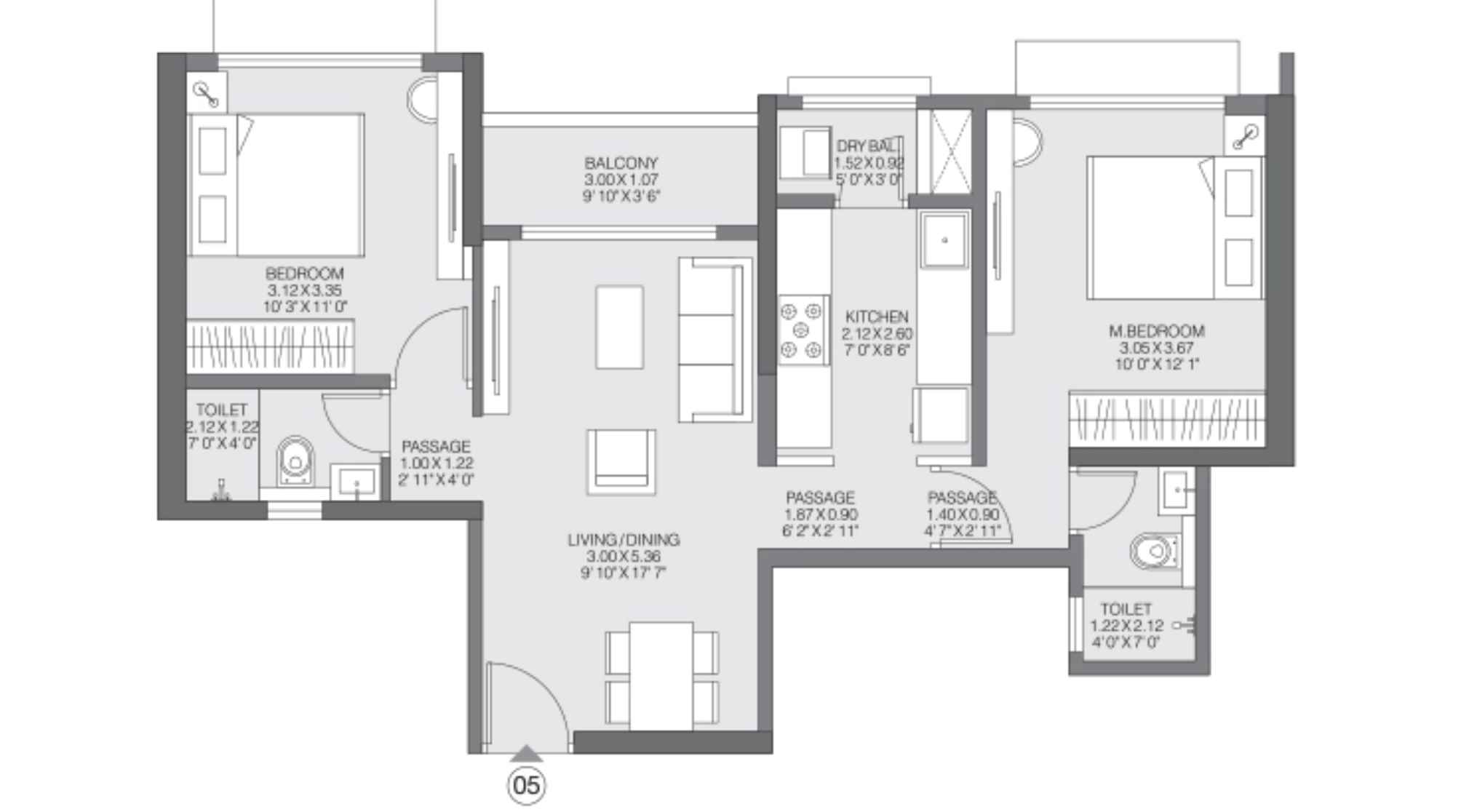 Godrej-Riviera-UnitPlan_2 BHK Premium