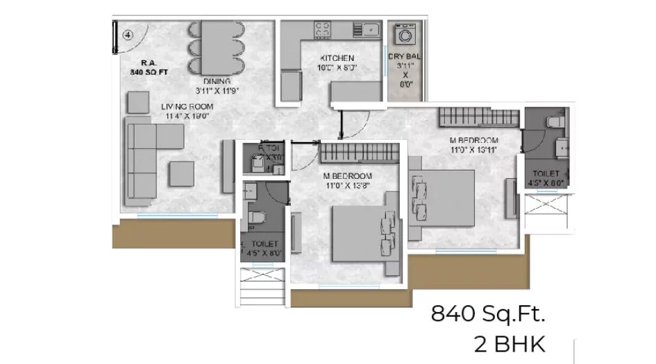 Goyal-Malad-Sai-Darshan-Floor-Plan-2 BHK- 840 Sqft