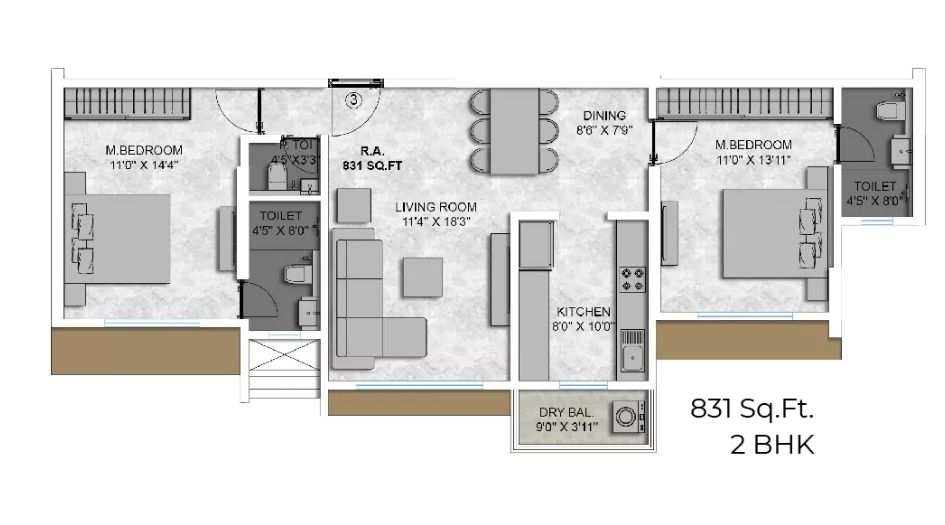 Goyal-Malad-Sai-Darshan-Floor-Plan-2 BHK- 841 Sqft