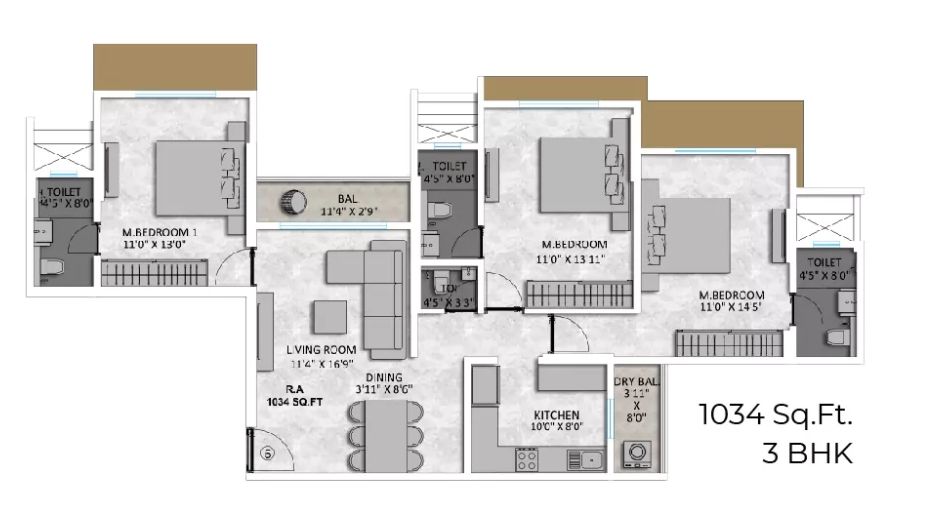 Goyal-Malad-Sai-Darshan-Floor-Plan-3 BHK- 1034 Sqft