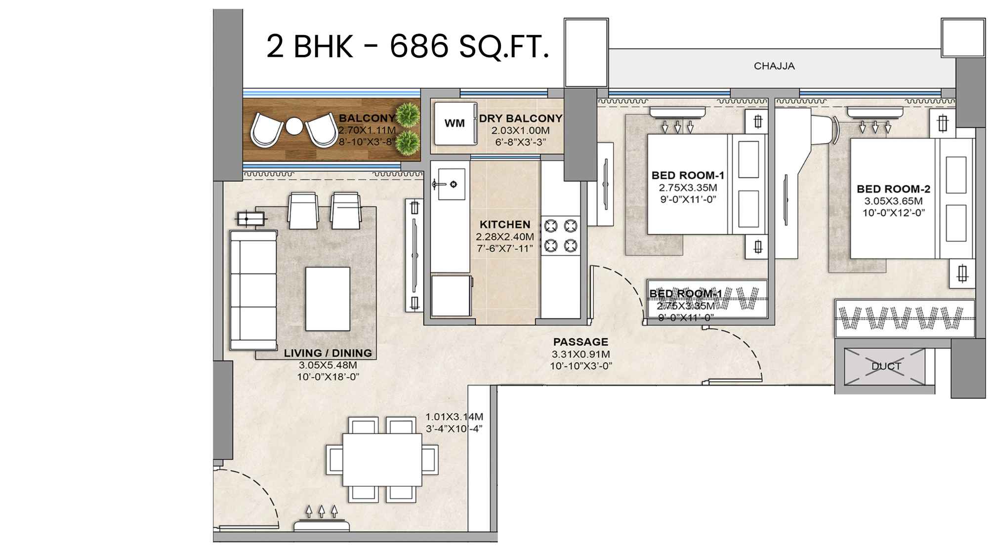 codename-sector-zero-Floor-Plan-2-BHK-686-Sqft