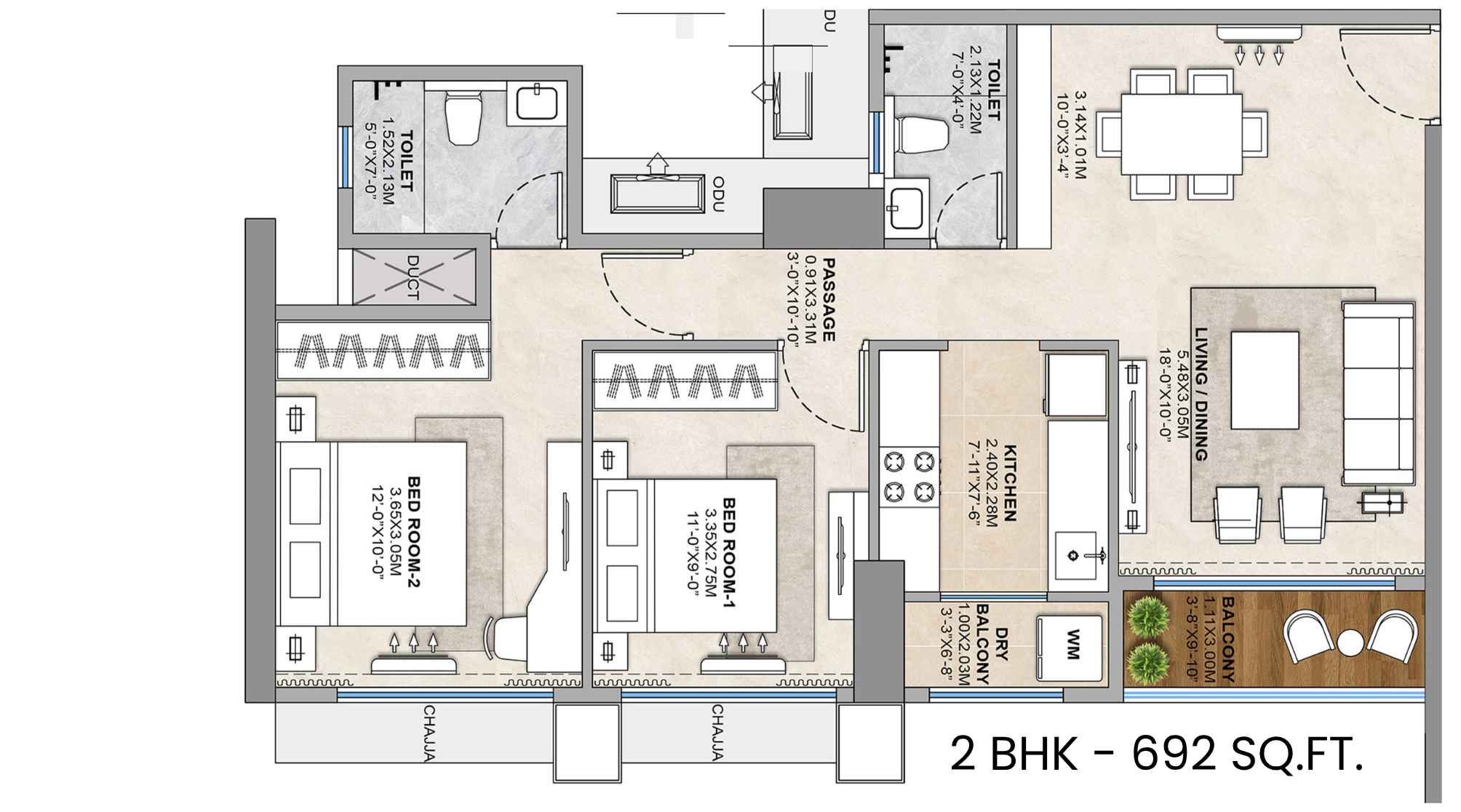 codename-sector-zero-Floor-Plan-2-BHK-692-Sqft