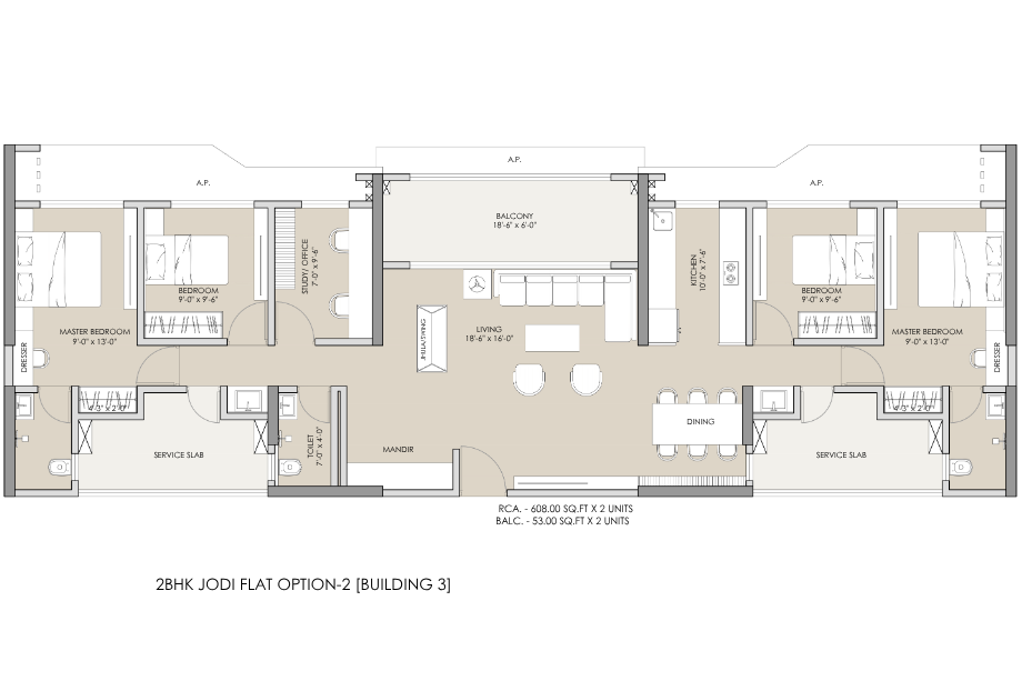 Ramdev-Avighna-Sky-2-BHK-Jodi-Floor-Plan