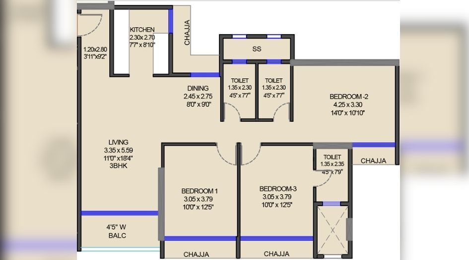 Bhagwati-Avenoir-Floor-Plan-3 BHK-Type-2