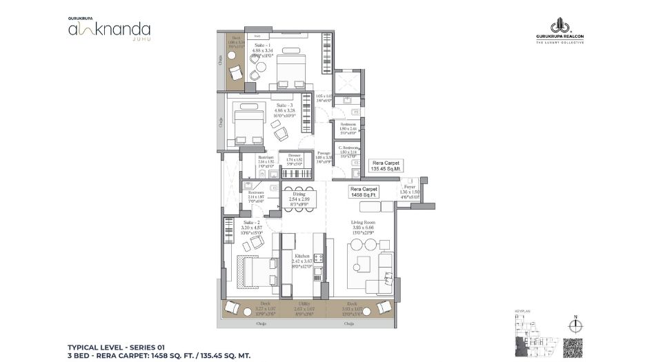 Gurukrupa-Alaknanda-Floor-Plan-3 BHK-1458 Sqft-Type-1