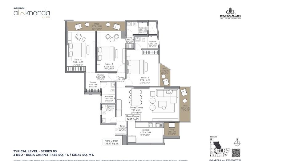 Gurukrupa-Alaknanda-Floor-Plan-3 BHK- 1458 Sqft-Type-2
