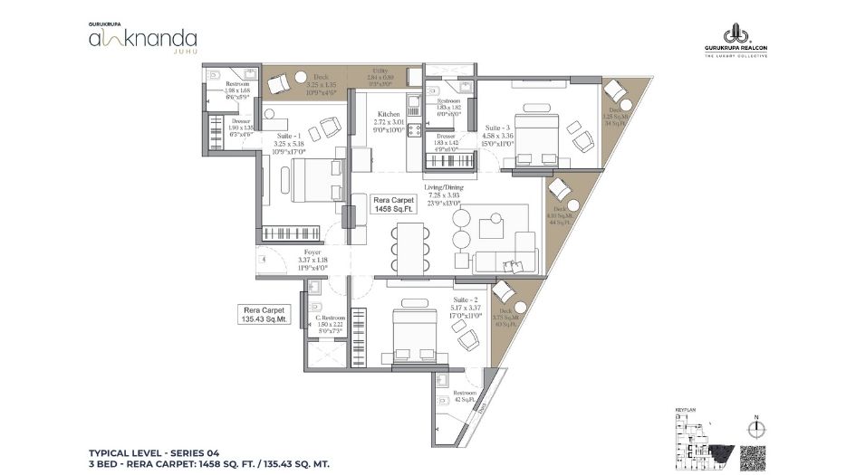 Gurukrupa-Alaknanda-Floor-Plan-3 BHK- 1458 Sqft-Type-3