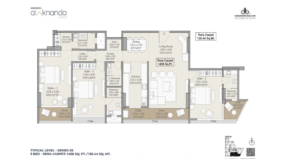 Gurukrupa-Alaknanda-Floor-Plan-3 BHK- 1458 Sqft-Type-4