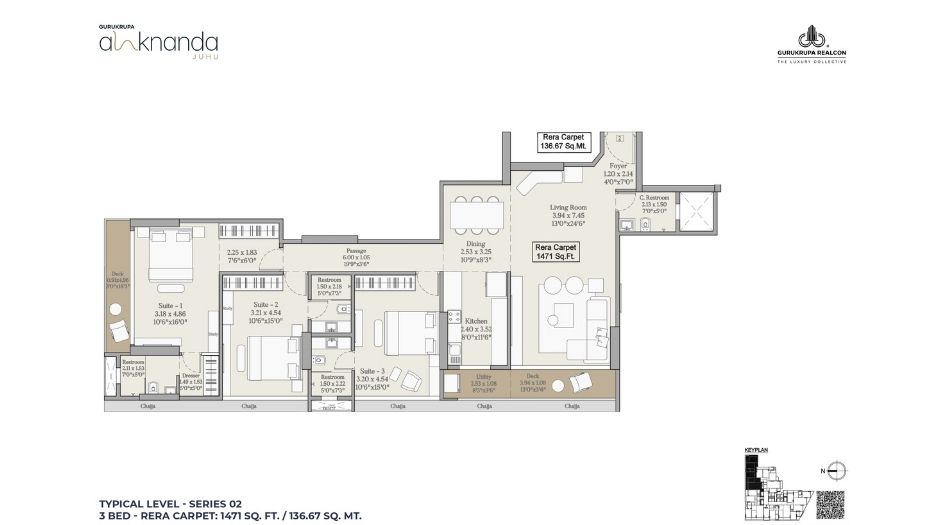 Gurukrupa-Alaknanda-Floor-Plan-3 BHK-1471 Sqft