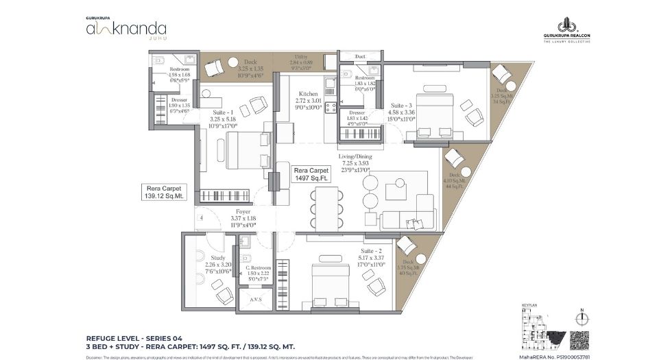 Gurukrupa-Alaknanda-Floor-Plan-3 BHK- 1497 Sqft